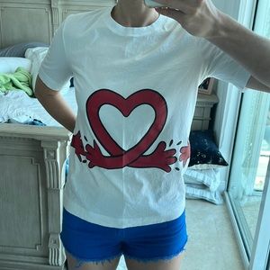 Love Moschino size 4 white with red printed heart graphic 100% cotton t-shirt